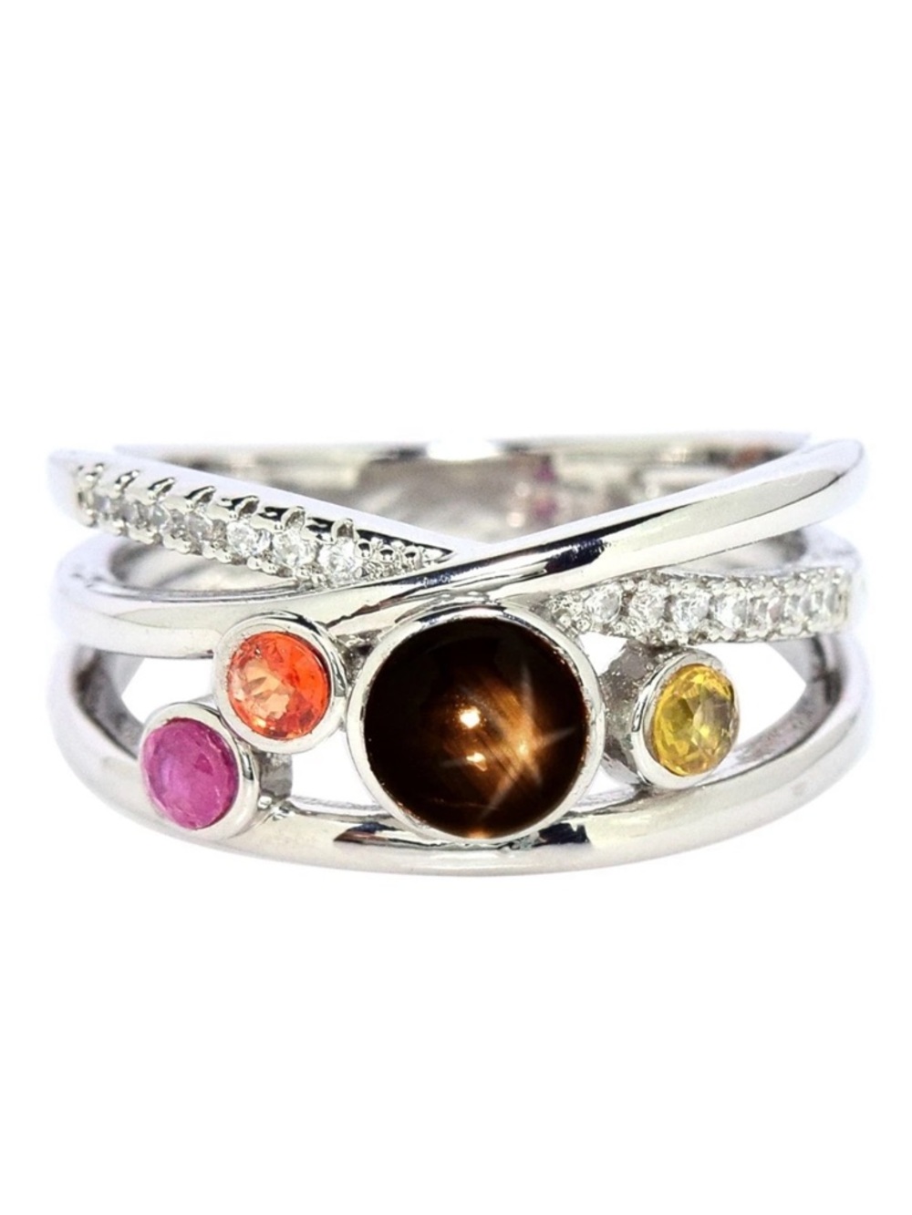 Natural Black Star Sapphire with Multi Sapphire in 925 Sterling Silver Sz 8.5
